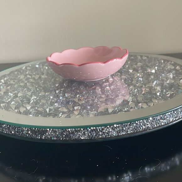 Girly Light pink hot pink scalloped ceramic small trinket tray jewelry holder - Picture 3 of 8